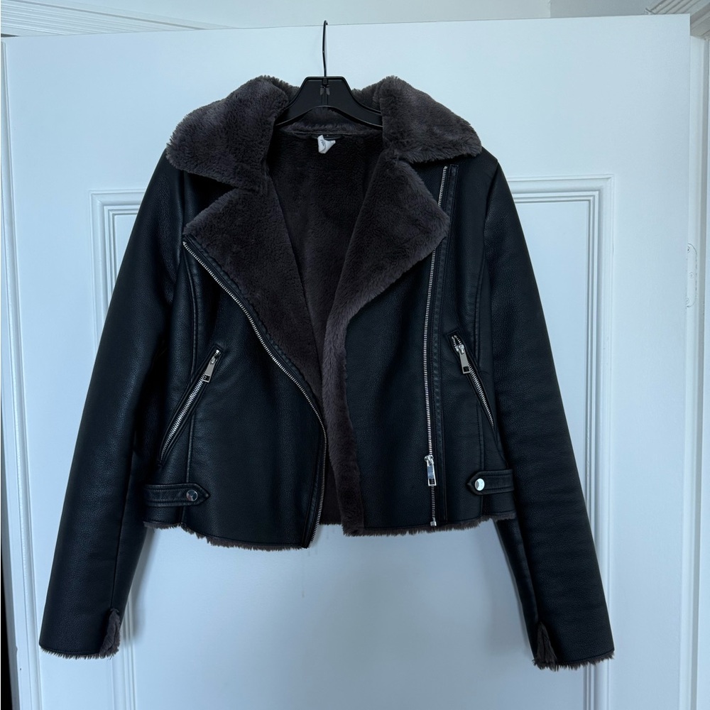 Mango Faux Leather Shearling Effect Moto Jacket